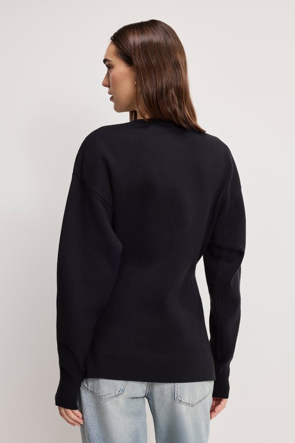 EXAGGERATED SLEEVE CARDIGAN SWEATER | BLACK001