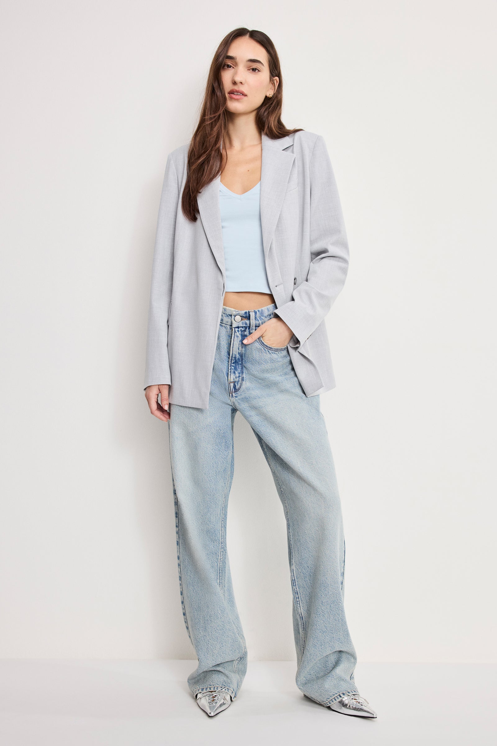ESSENTIAL SUITING BELTED BLAZER | CROSSHATCH GREY