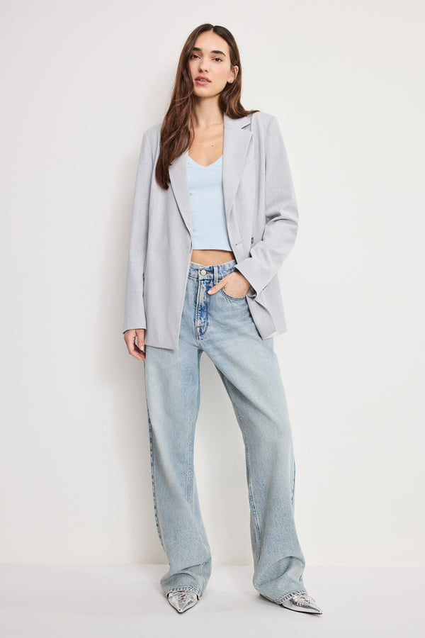 ESSENTIAL SUITING BELTED BLAZER | CROSSHATCH GREY