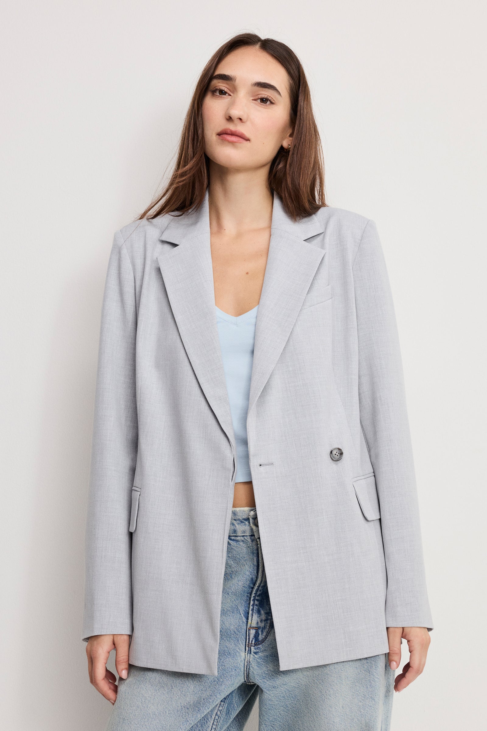 ESSENTIAL SUITING BELTED BLAZER | CROSSHATCH GREY