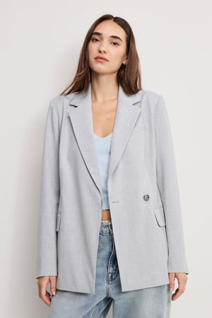 ESSENTIAL SUITING BELTED BLAZER | CROSSHATCH GREY
