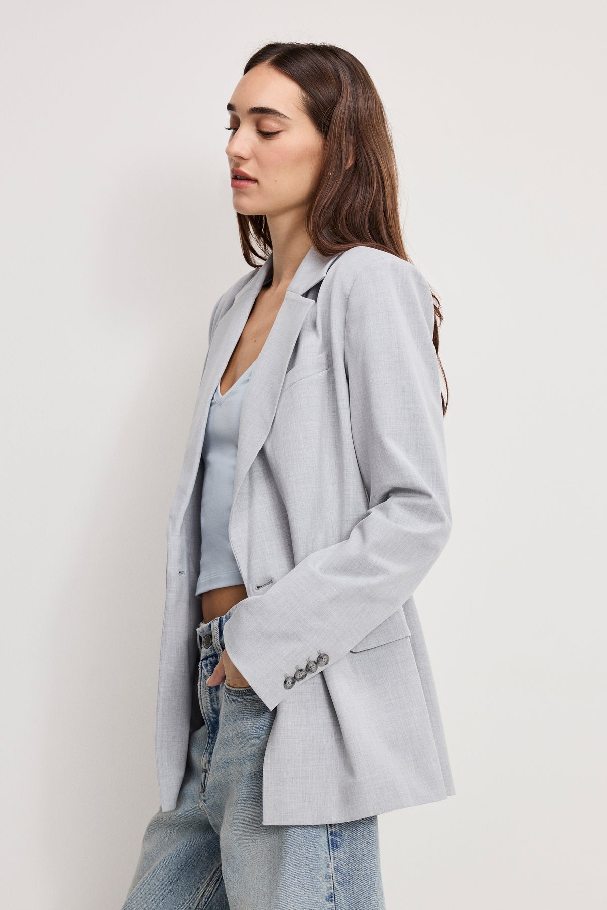 ESSENTIAL SUITING BELTED BLAZER | CROSSHATCH GREY