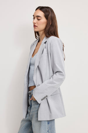 ESSENTIAL SUITING BELTED BLAZER | CROSSHATCH GREY
