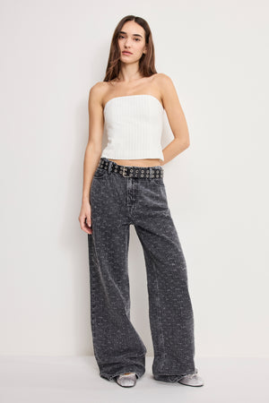 ESSENTIAL SUITING STRAPLESS TOP | CHESTNUT PIN STRIPE