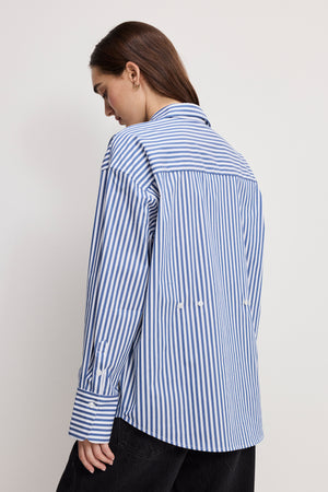 POPLIN OVERSIZED SHIRT W BUTTON ADJUSTABLE WAIST | INDIGO STRIPE