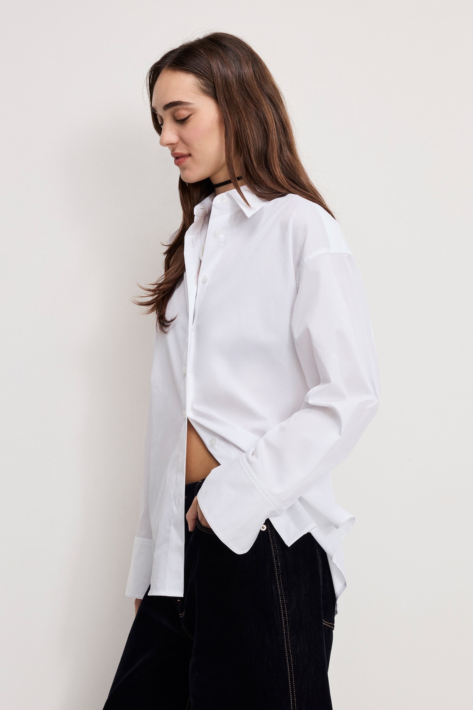POPLIN OVERSIZED SHIRT W BUTTON ADJUSTABLE WAIST | WHITE001