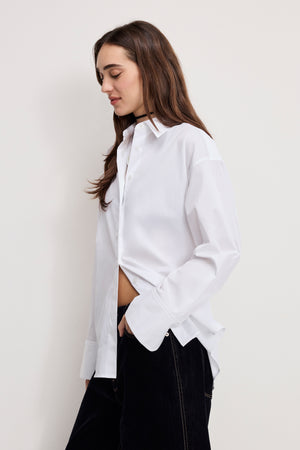 POPLIN OVERSIZED SHIRT W BUTTON ADJUSTABLE WAIST | WHITE001