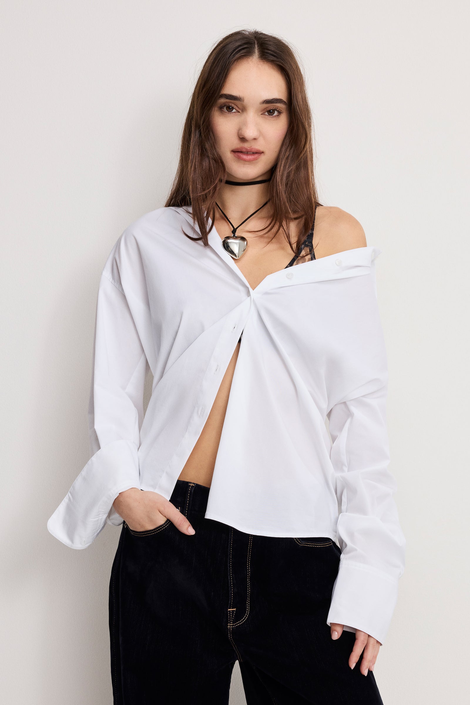 POPLIN OVERSIZED SHIRT W BUTTON ADJUSTABLE WAIST | WHITE001