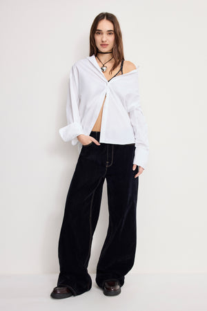 POPLIN OVERSIZED SHIRT W BUTTON ADJUSTABLE WAIST | WHITE001