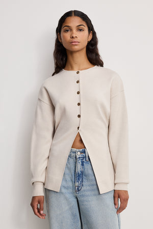 EXAGGERATED SLEEVE CARDIGAN SWEATER | LIGHT TAUPE
