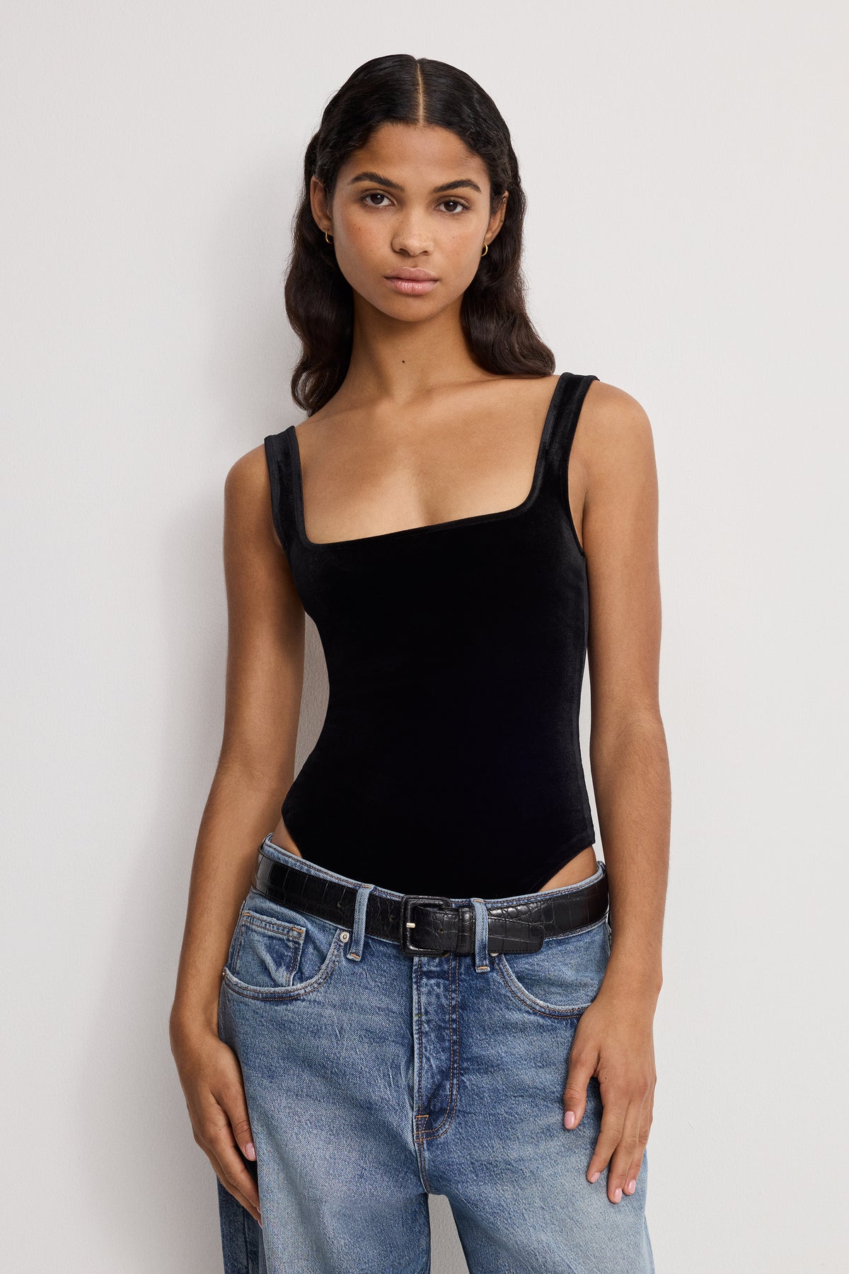 VELVET MODERN TANK BODYSUIT | BLACK001-1 | GOOD AMERICAN | MODEL_A
