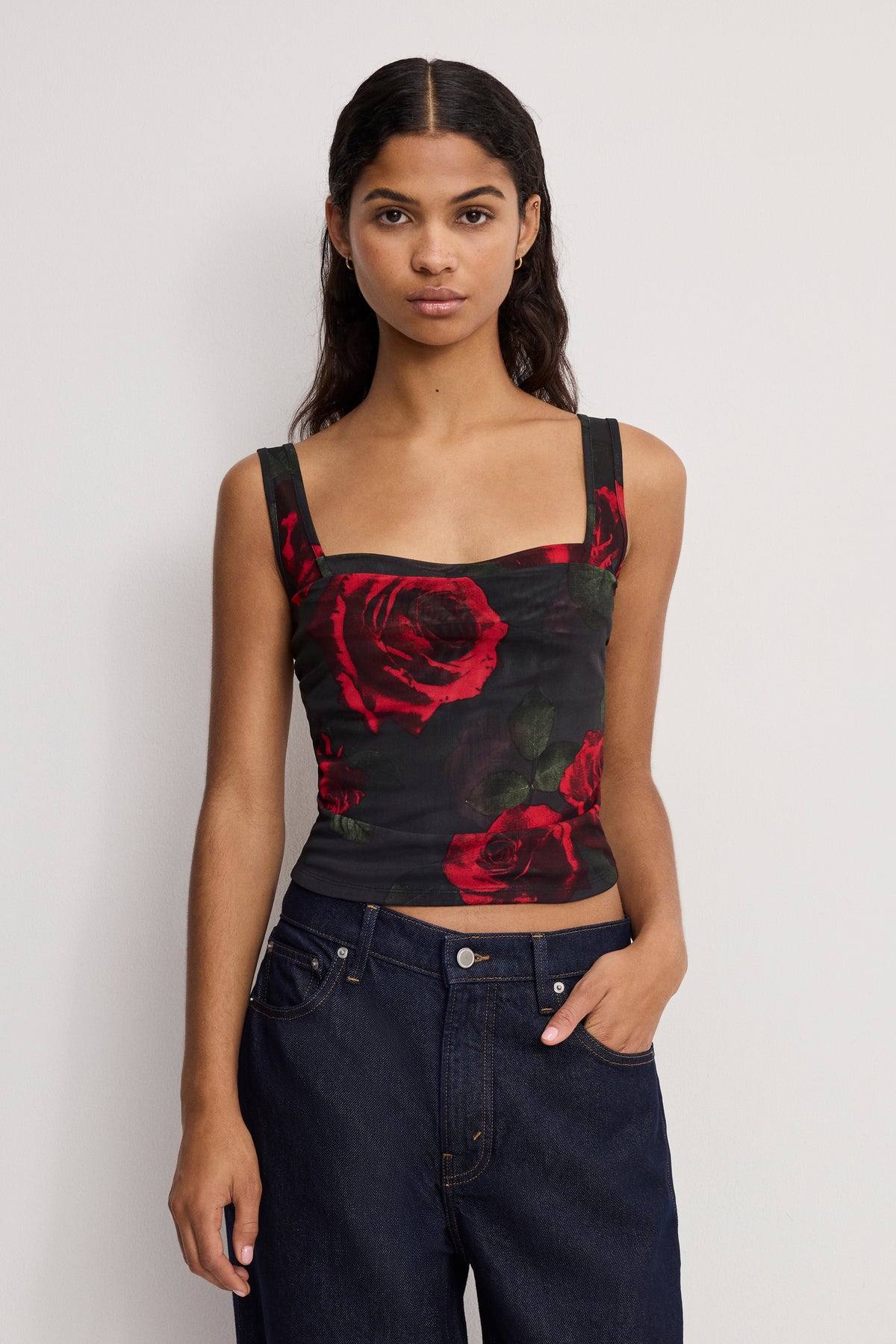 MESH BUSTIER | MOODY RED ROSES001-1 | GOOD AMERICAN | MODEL_A