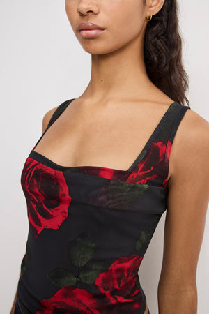 MESH BUSTIER | MOODY RED ROSES001