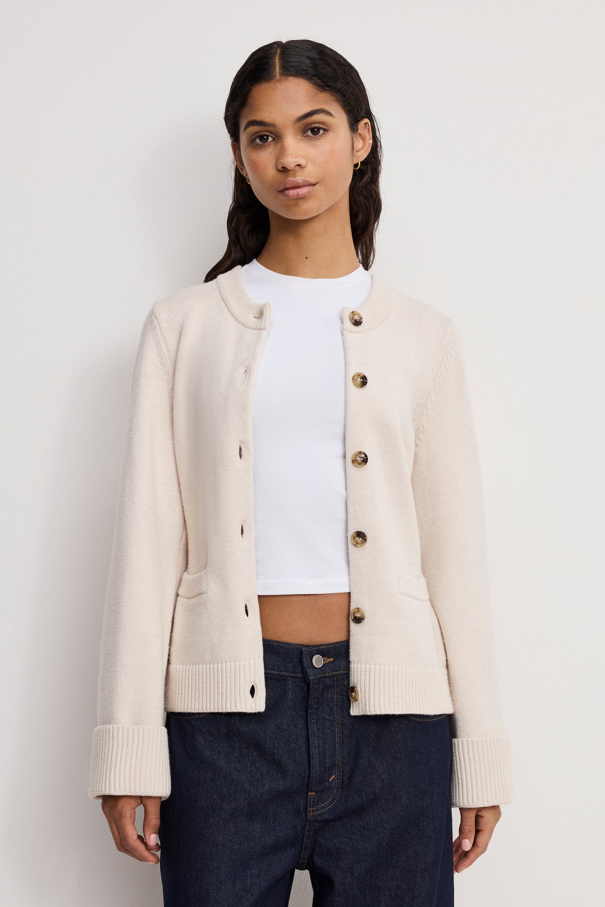 BUTTON FRONT KNIT CARDIGAN | VANILLA001