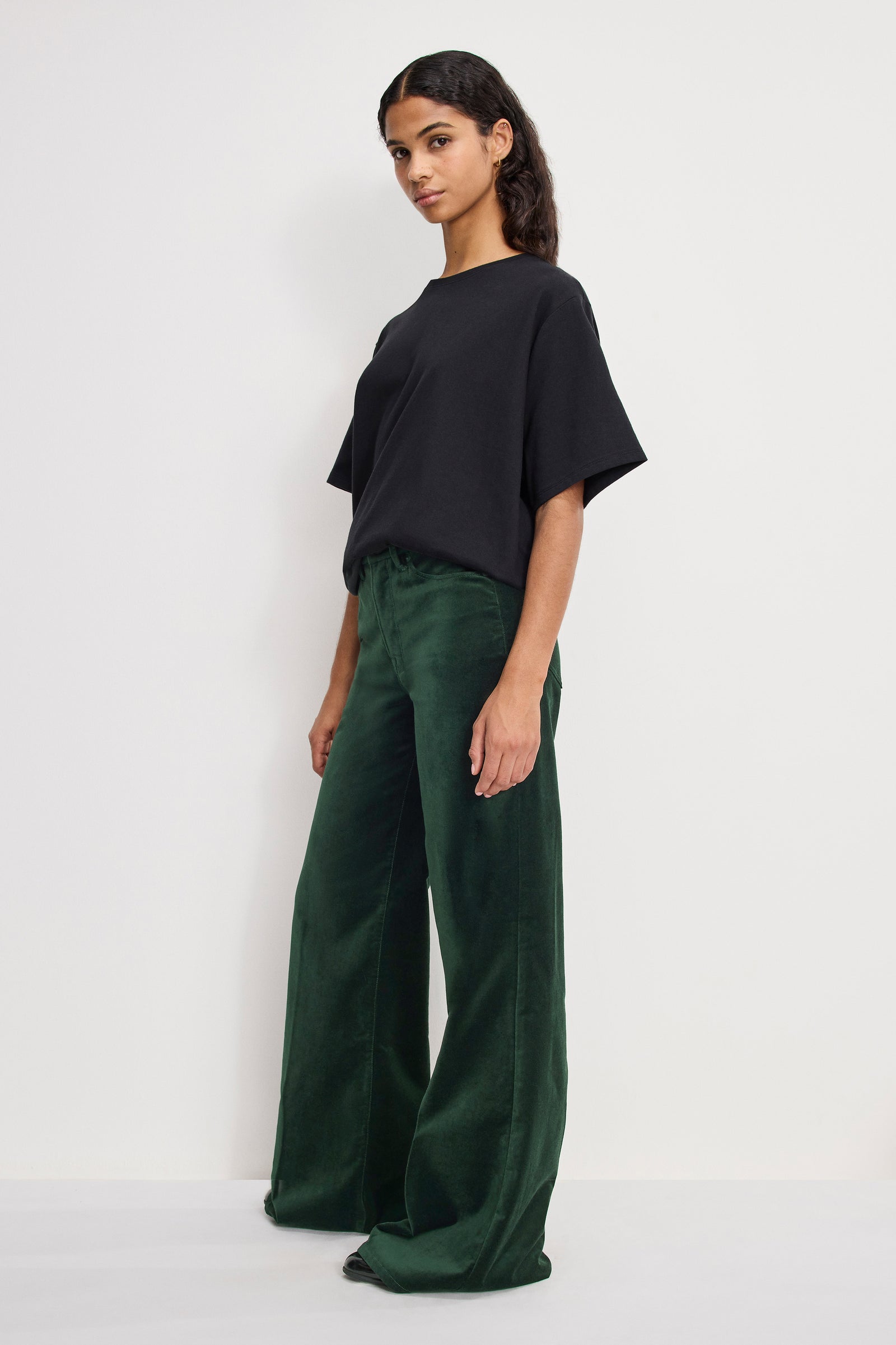 VELVET GOOD WAIST PALAZZO  PANTS | PINE GREEN003