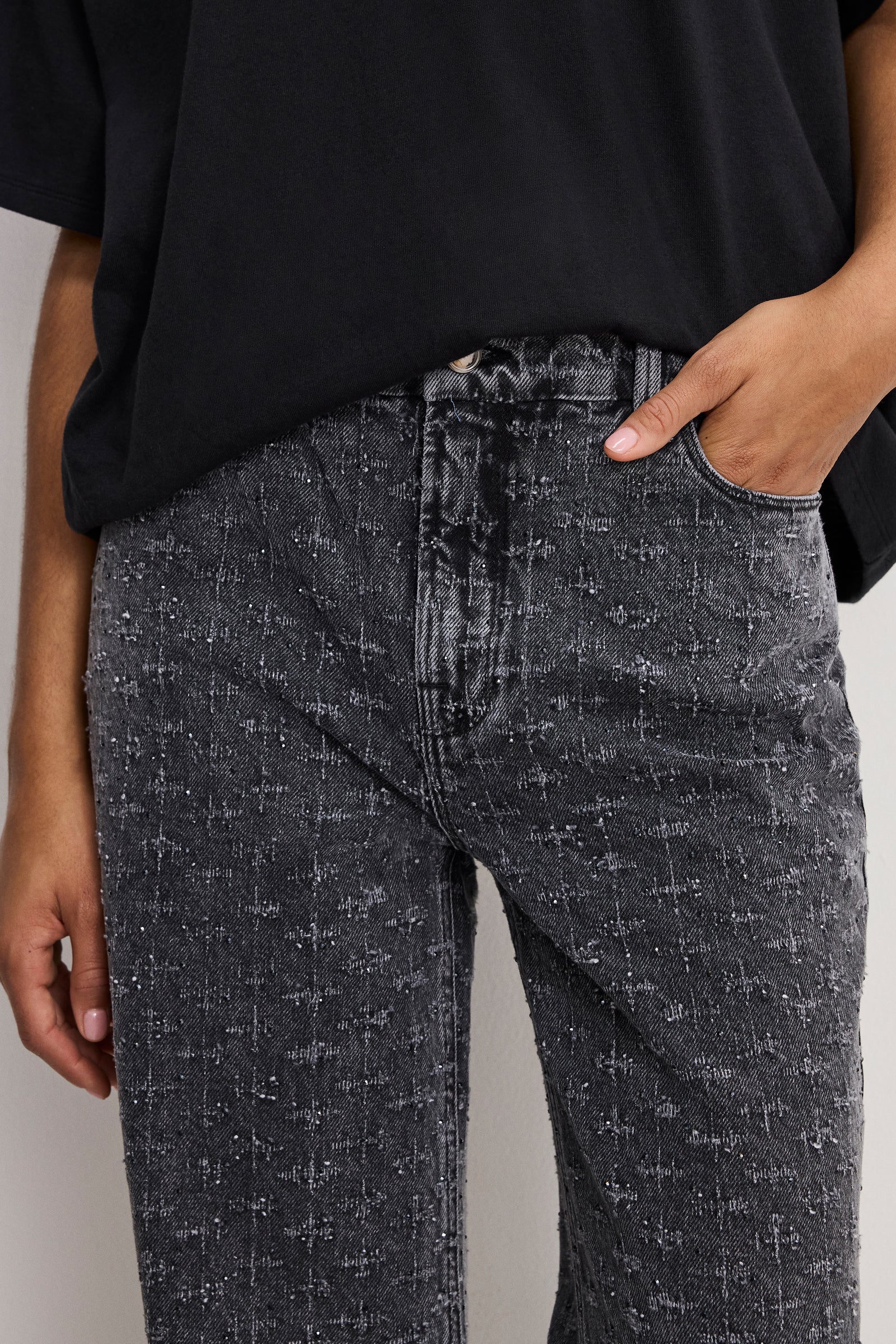 GOOD SKATE WIDE CRYSTAL JEANS | BLACK415