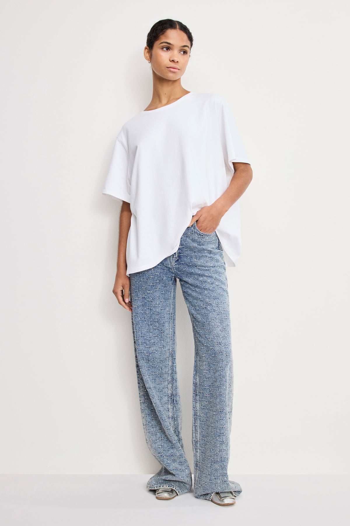 GOOD SKATE WIDE CRYSTAL JEANS | INDIGO1070-1 | GOOD AMERICAN | MODEL_A