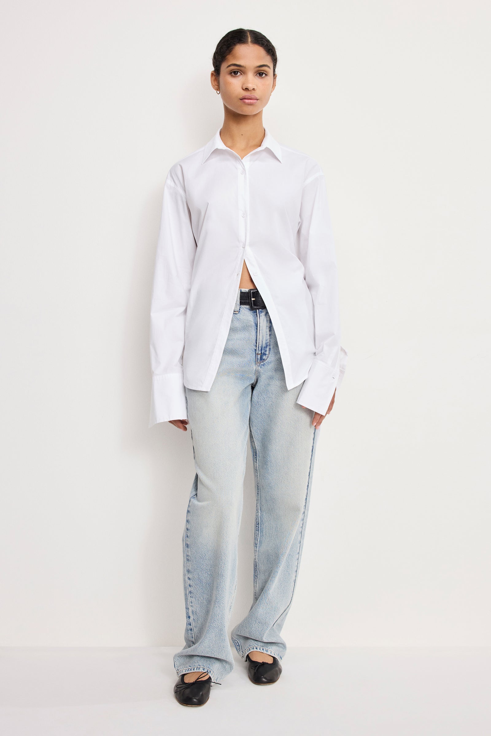 POPLIN TIE BACK SHIRT | WHITE001