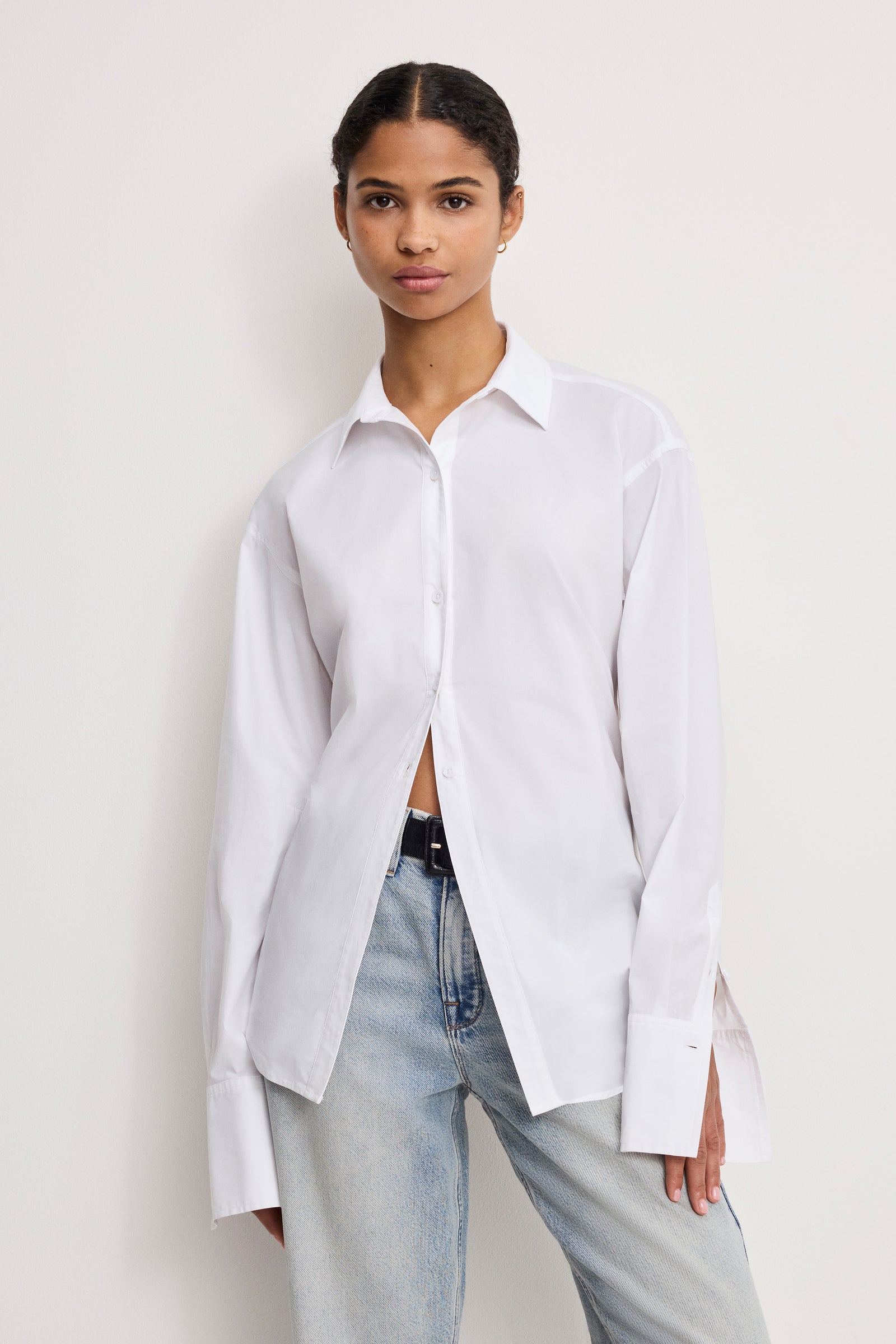 POPLIN TIE BACK SHIRT | WHITE001