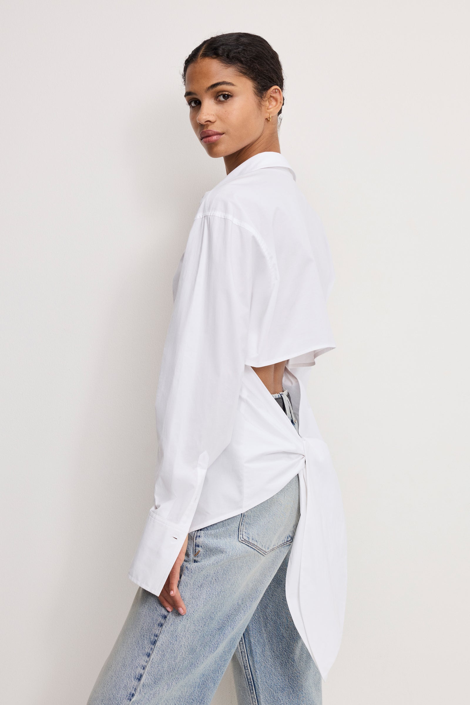 POPLIN TIE BACK SHIRT | WHITE001