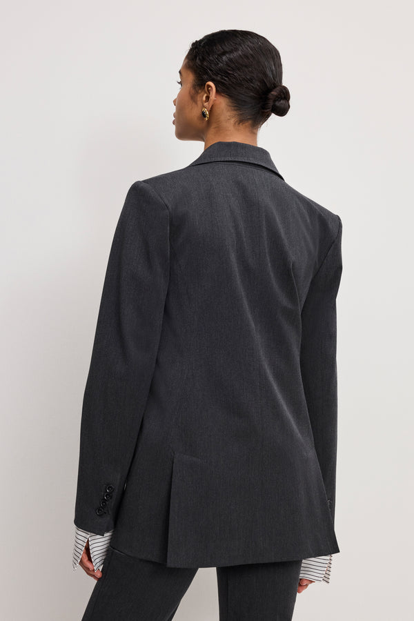 ESSENTIAL SUITING OVERSIZED DOUBLE BREASTED BLAZER | DARK HEATHER GRAY