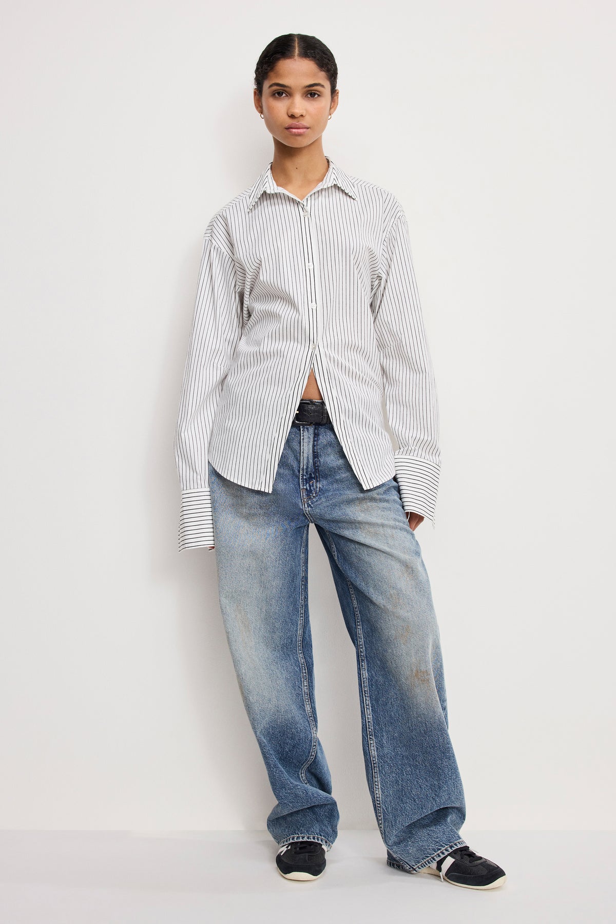 POPLIN TIE BACK SHIRT | BCW PINSTRIPE001