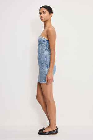 CRYSTAL STRAPLESS MINI DRESS | INDIGO1097