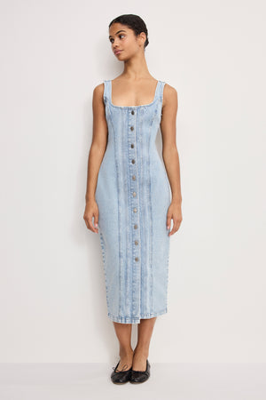 BUTTON FRONT MIDI DRESS | INDIGO911