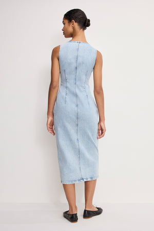 BUTTON FRONT MIDI DRESS | INDIGO911