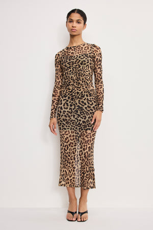 MESH RUCHED MAXI DRESS | LUCKY LEOPARD001