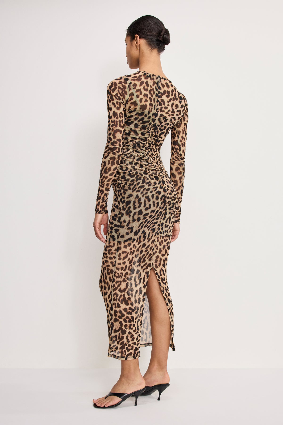 MESH RUCHED MAXI DRESS | LUCKY LEOPARD001-3 | GOOD AMERICAN | MODEL_A