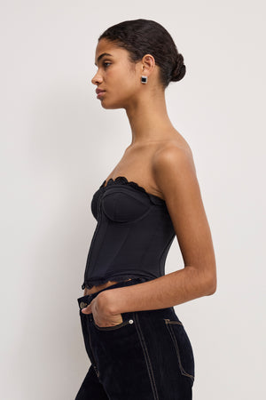 MATTE JERSEY LACE TRIM  BUSTIER | BLACK001