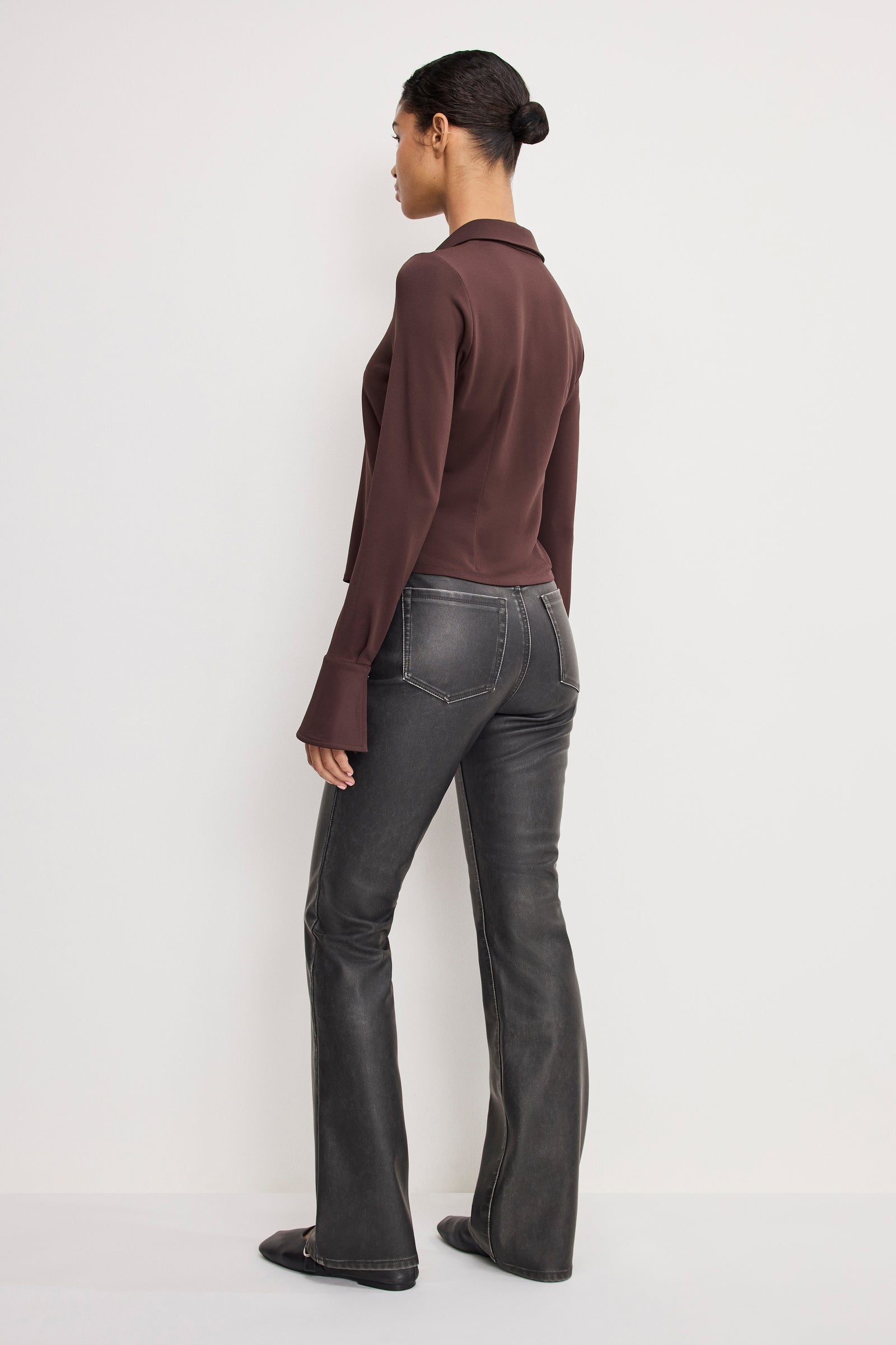 GOOD CLASSIC BOOTCUT FAUX LEATHER PANTS | BLACK001