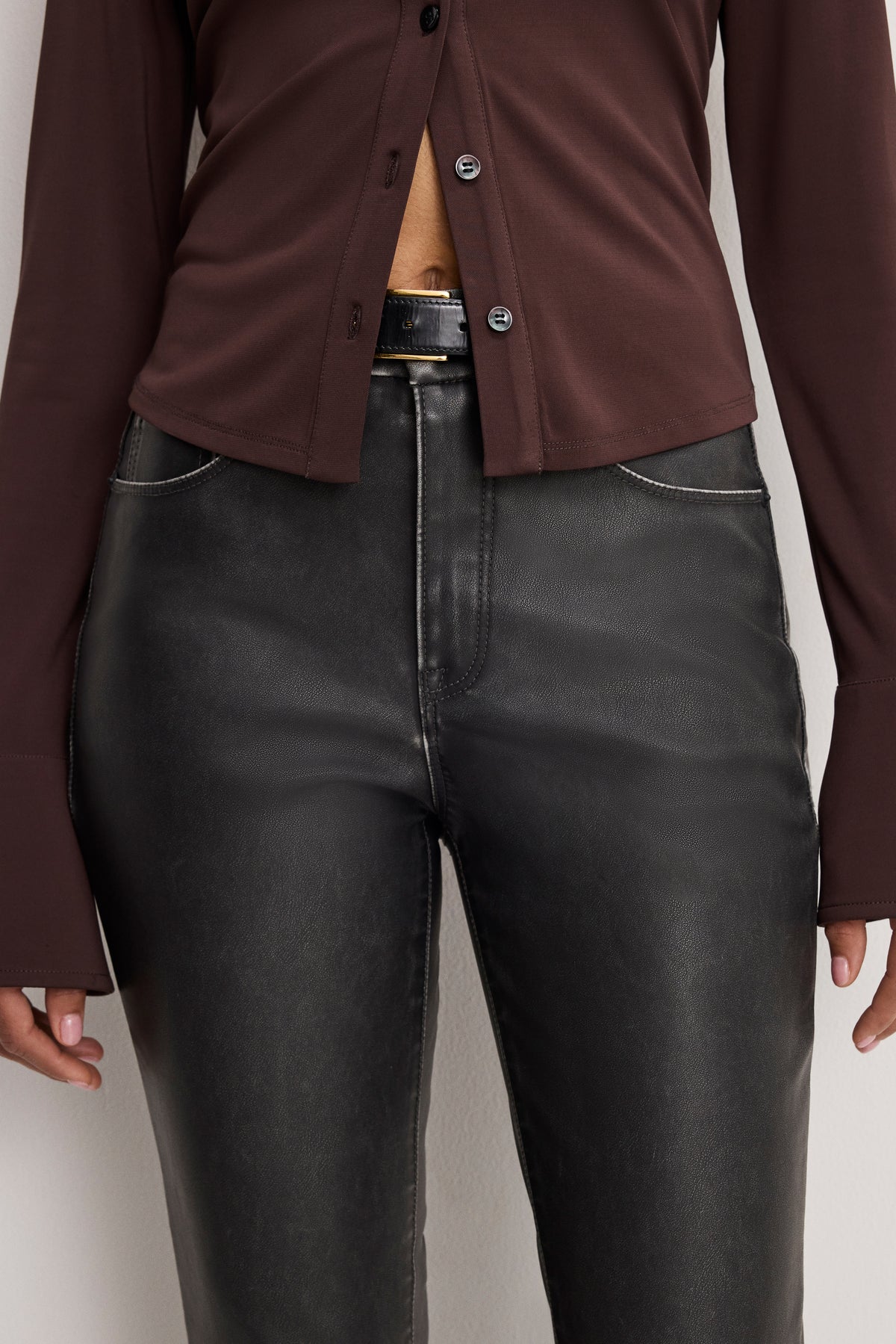 GOOD CLASSIC BOOTCUT FAUX LEATHER PANTS | BLACK001