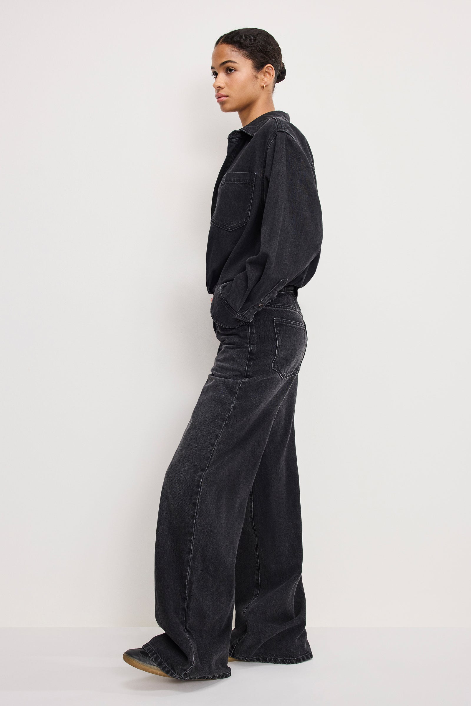 DENIM SHIRT JUMPSUIT | BLACK389