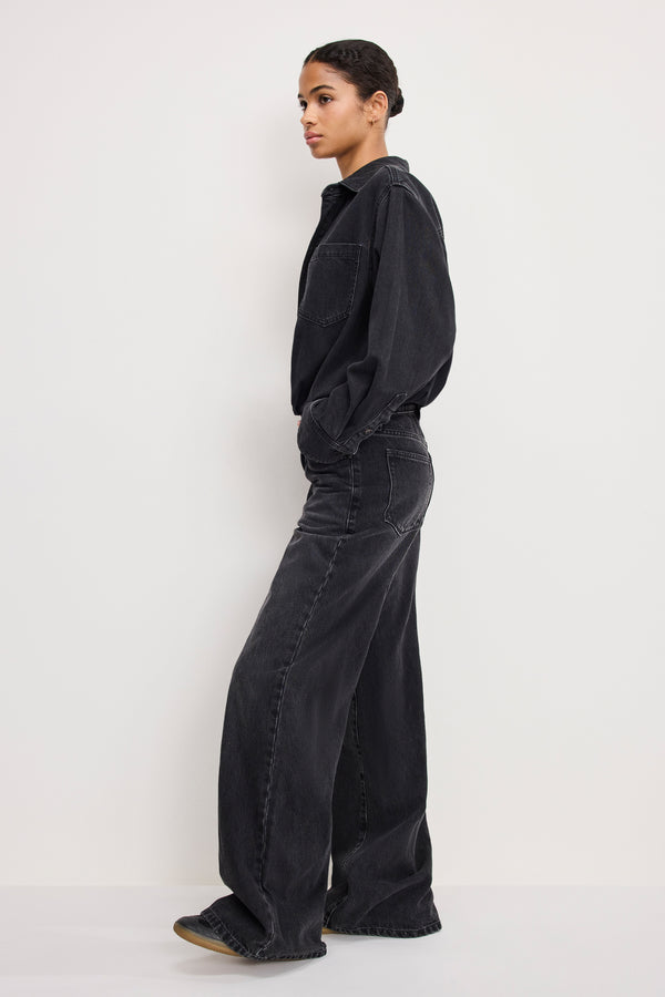 DENIM SHIRT JUMPSUIT | BLACK389