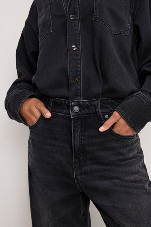 DENIM SHIRT JUMPSUIT | BLACK389