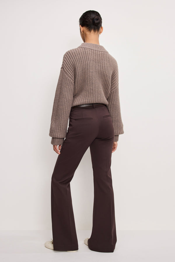 ESSENTIAL SUITING FLARE TROUSERS | DARK CHOCOLATE