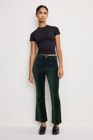 VELVET GOOD HIGH RISE KICK FLARE PANTS | PINE GREEN003