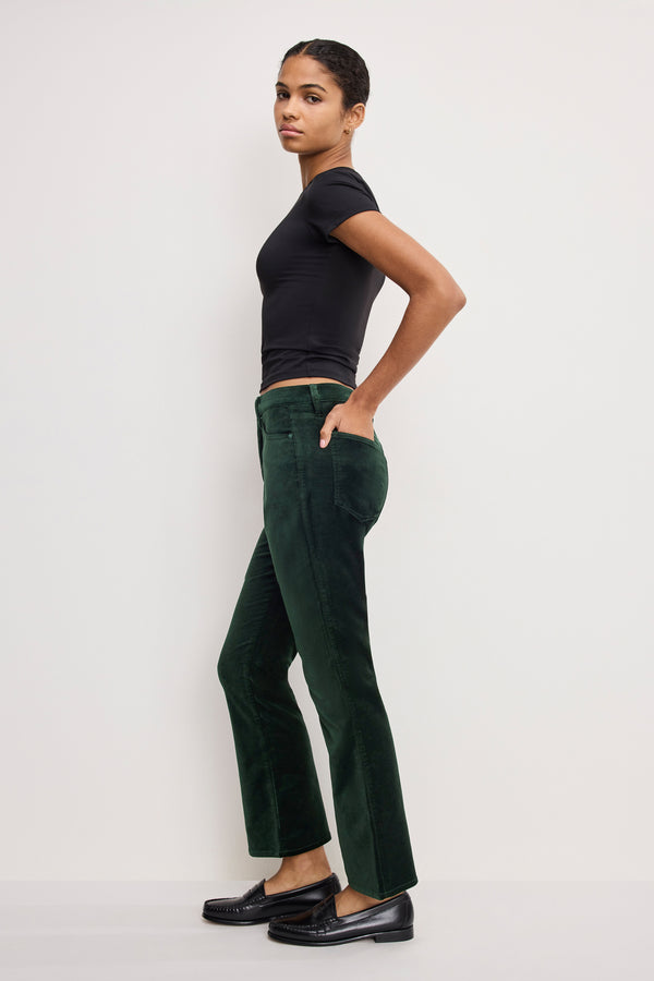 VELVET GOOD HIGH RISE KICK FLARE PANTS | PINE GREEN003