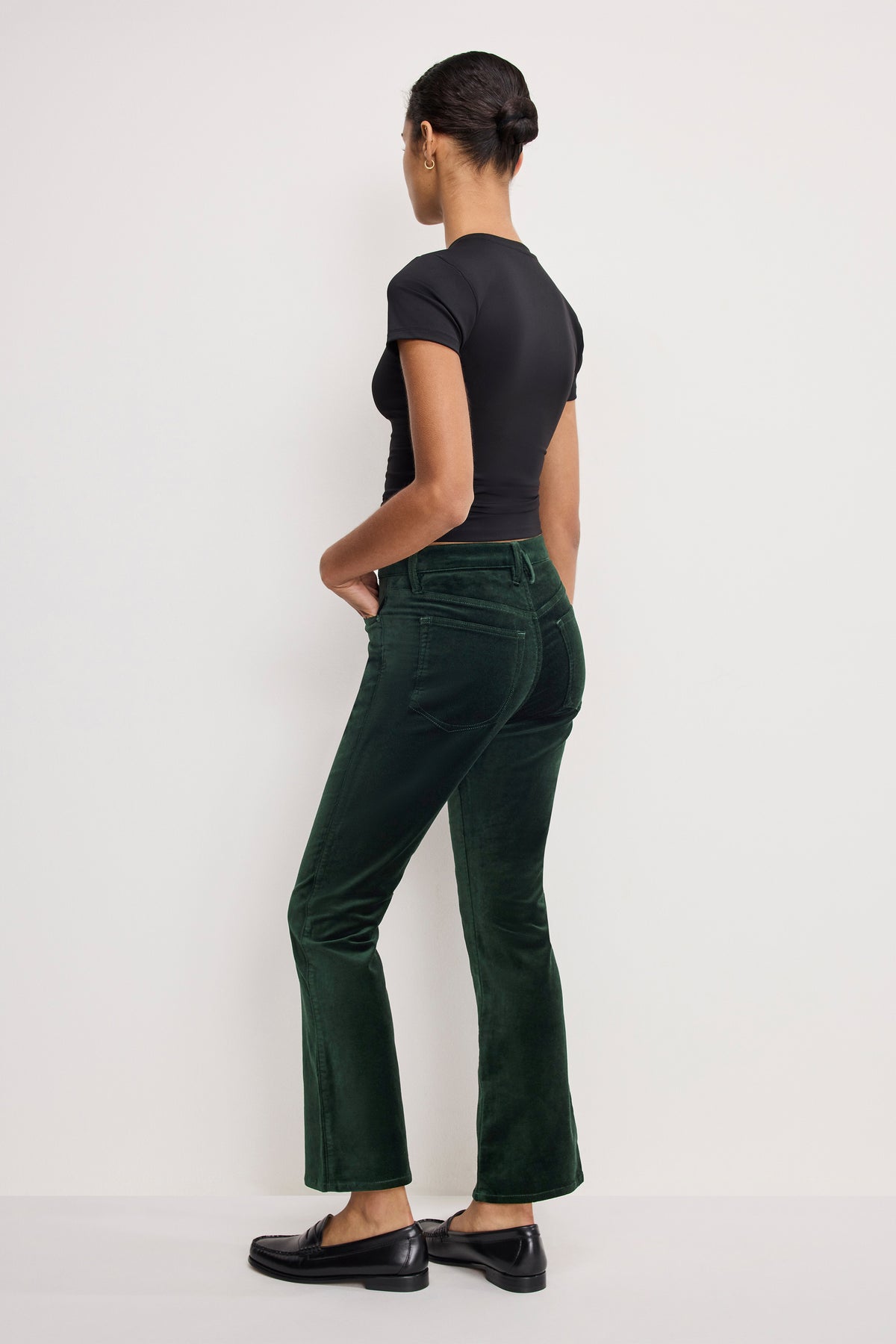 VELVET GOOD HIGH RISE KICK FLARE PANTS | PINE GREEN003