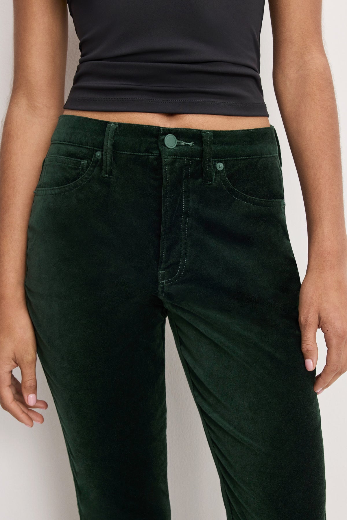 VELVET GOOD HIGH RISE KICK FLARE PANTS | PINE GREEN003