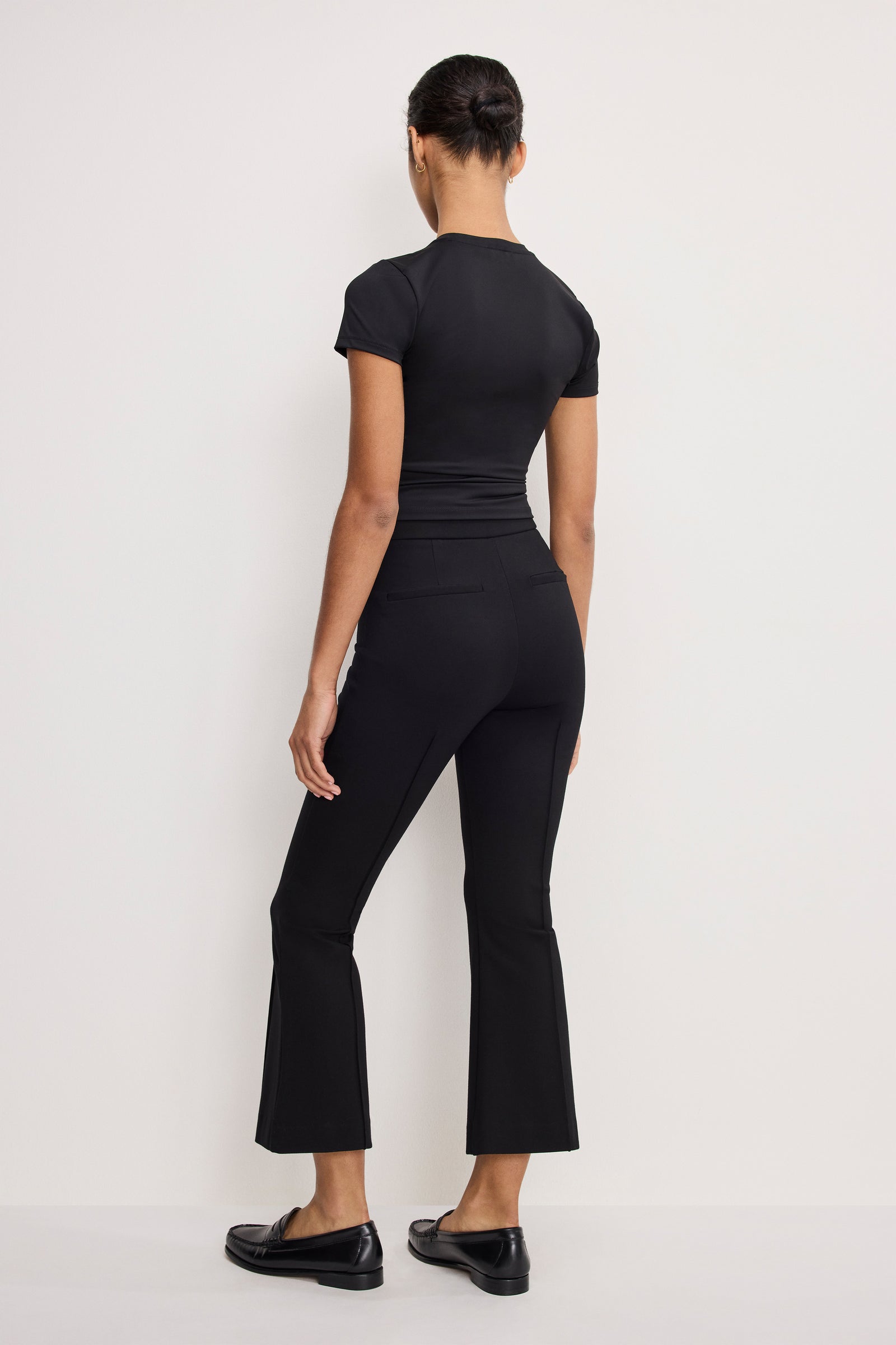 SOFT STRETCH PONTE KICK FLARE PANTS | BLACK001
