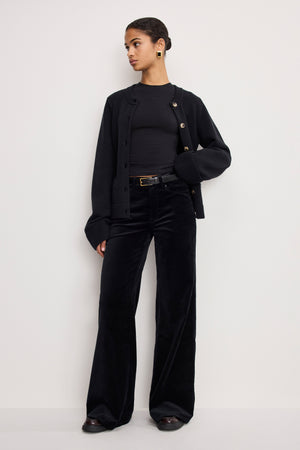 VELVET GOOD WAIST PALAZZO  PANTS | BLACK001