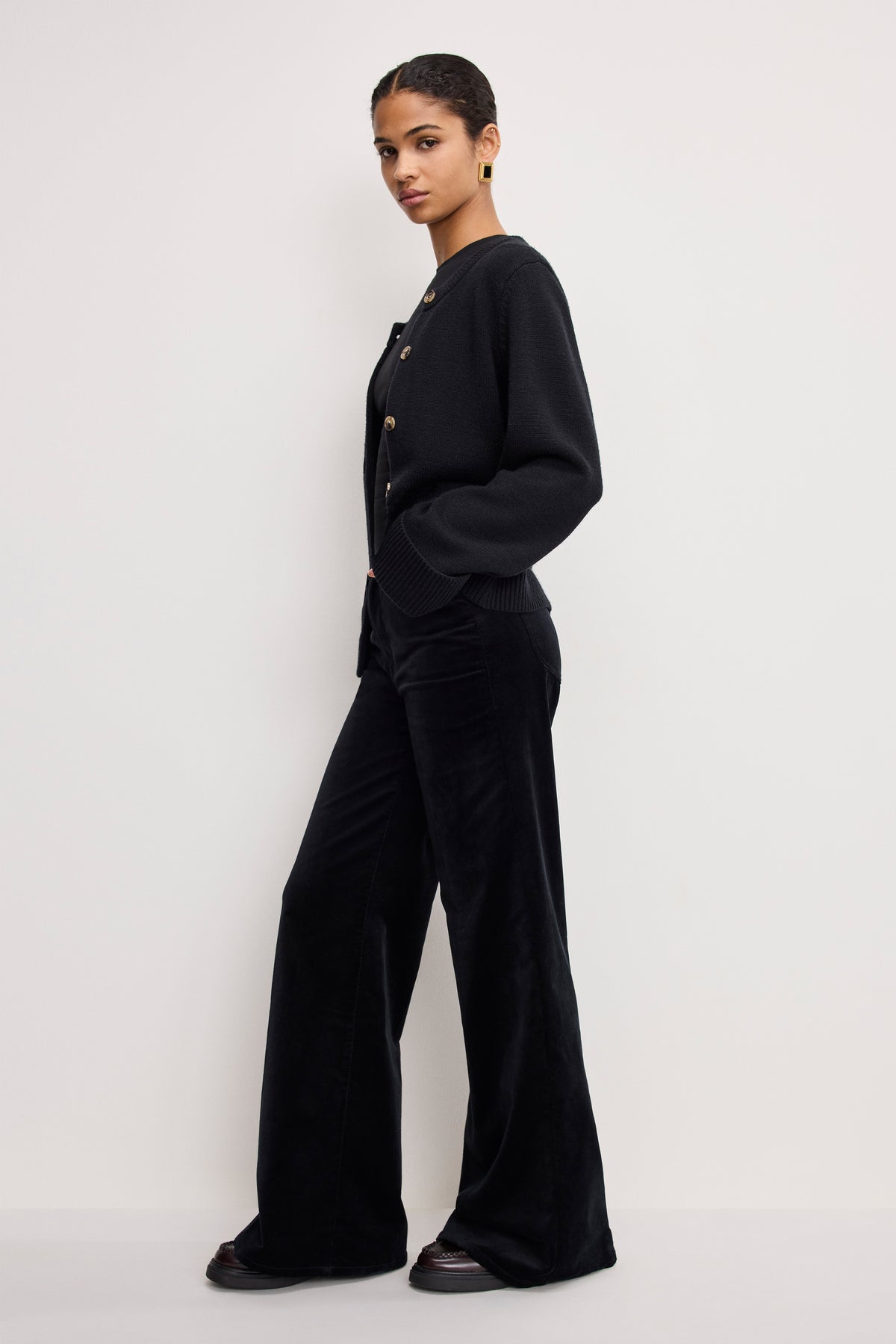 VELVET GOOD WAIST PALAZZO  PANTS | BLACK001