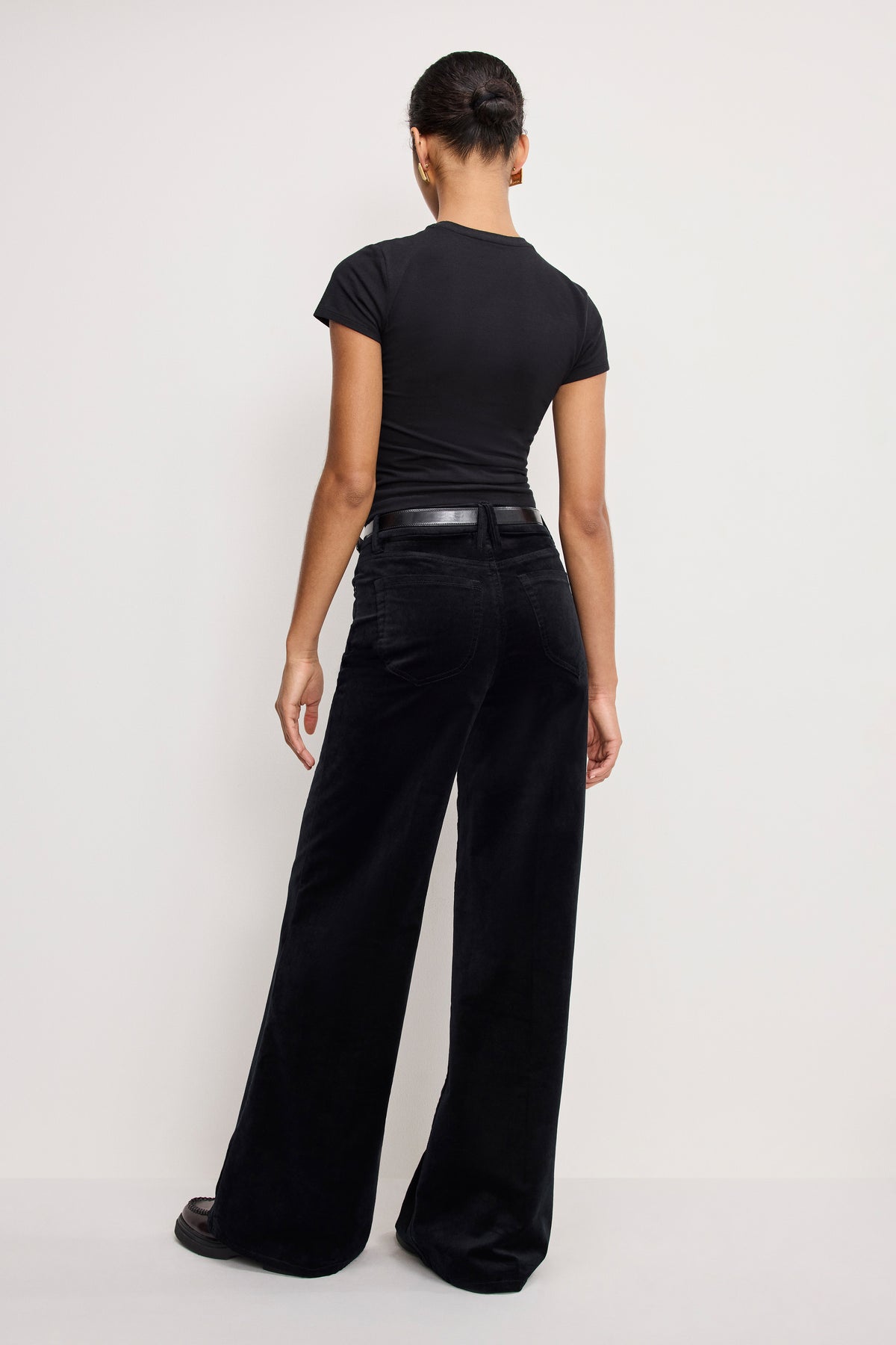 VELVET GOOD WAIST PALAZZO  PANTS | BLACK001
