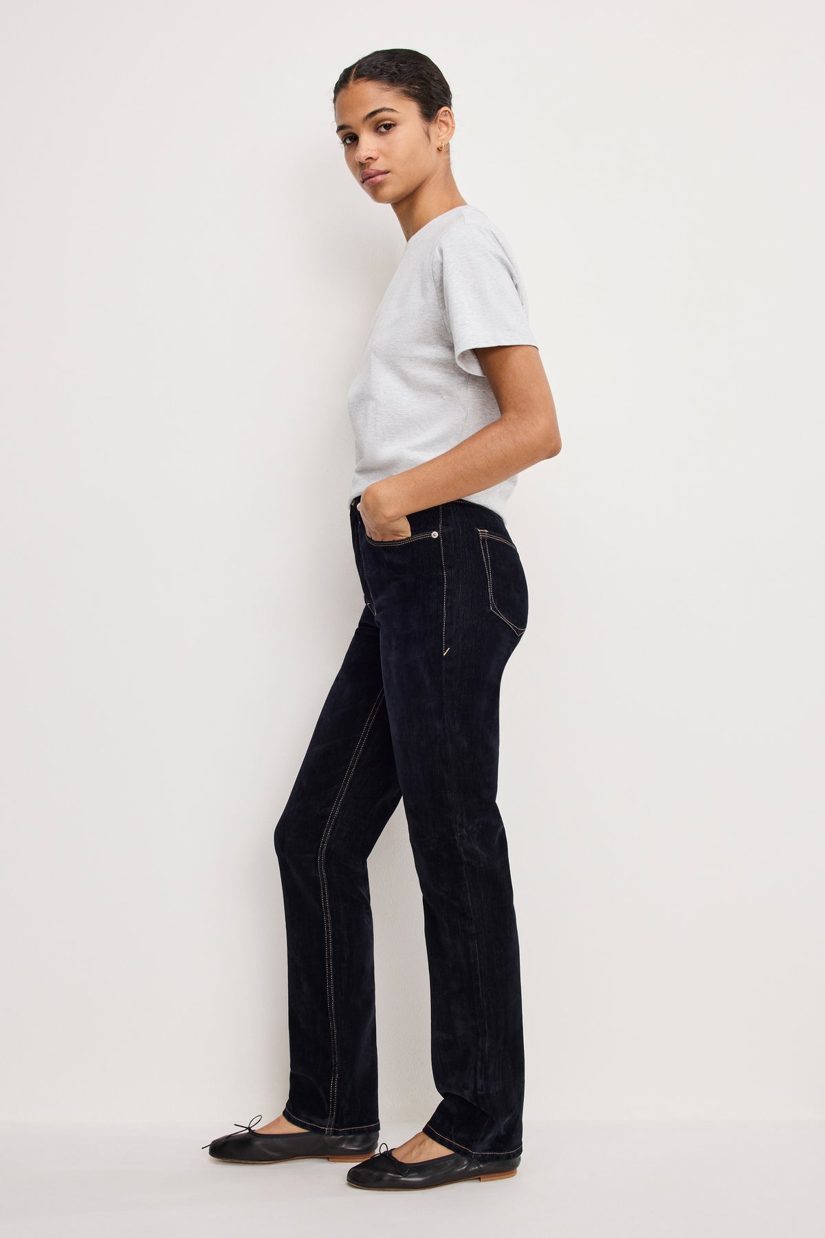 GOOD ICON STRAIGHT FLOCKED DENIM JEANS | INDIGO939