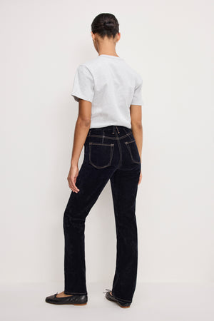 GOOD ICON STRAIGHT FLOCKED DENIM JEANS | INDIGO939