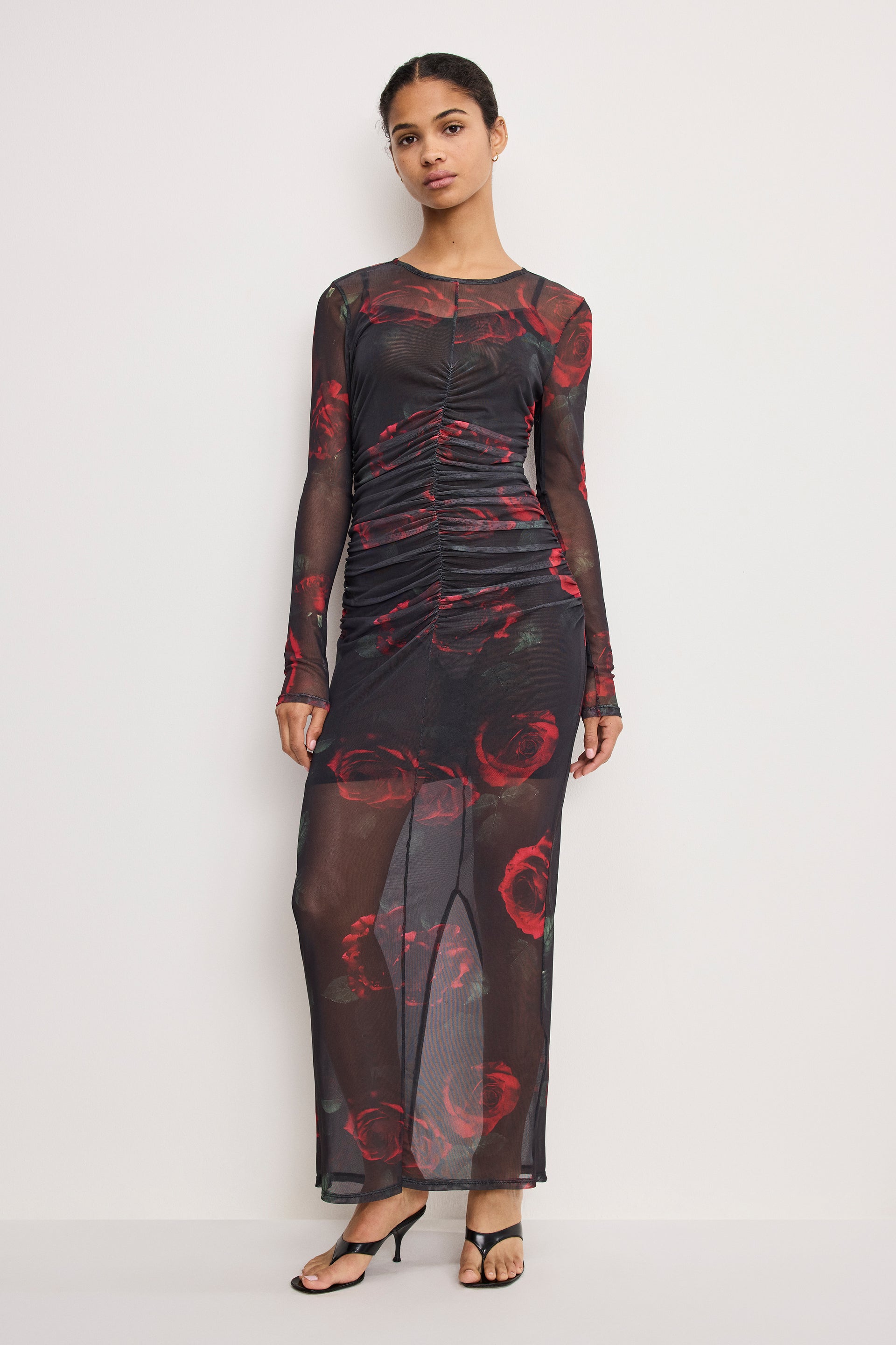 ruched mesh dress Good American Mesh Ruched Maxi Dress