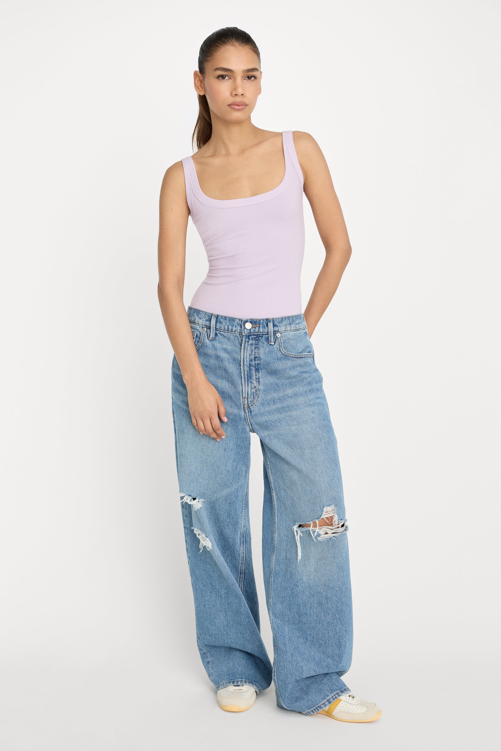 MODAL RIB TANK BODYSUIT | LIGHT LILAC